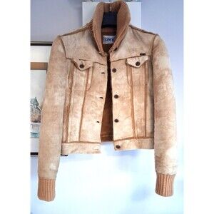 Onyx Italian vintage tan faux suede trucker-style jacket , women, Sz S ( IT 42)